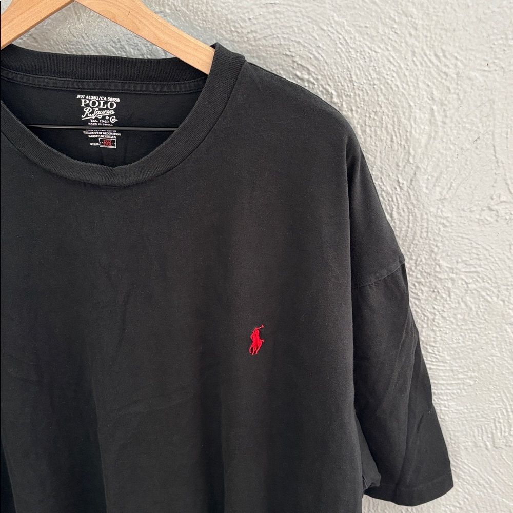 Polo by Ralph Lauren Classic Cotton Black Tee with Red Logo 2XLT Big and Tall - Picture 3 of 4